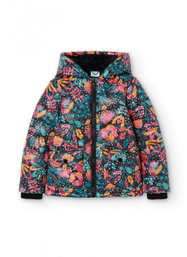 Chamarra Parka tejido tecnico estampado flores